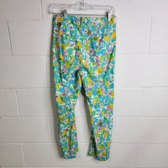 Zara Linen Blend Floral Cropped Flare Pants Size 6 Vacation Beach Cruise Summer - Picture 6 of 9